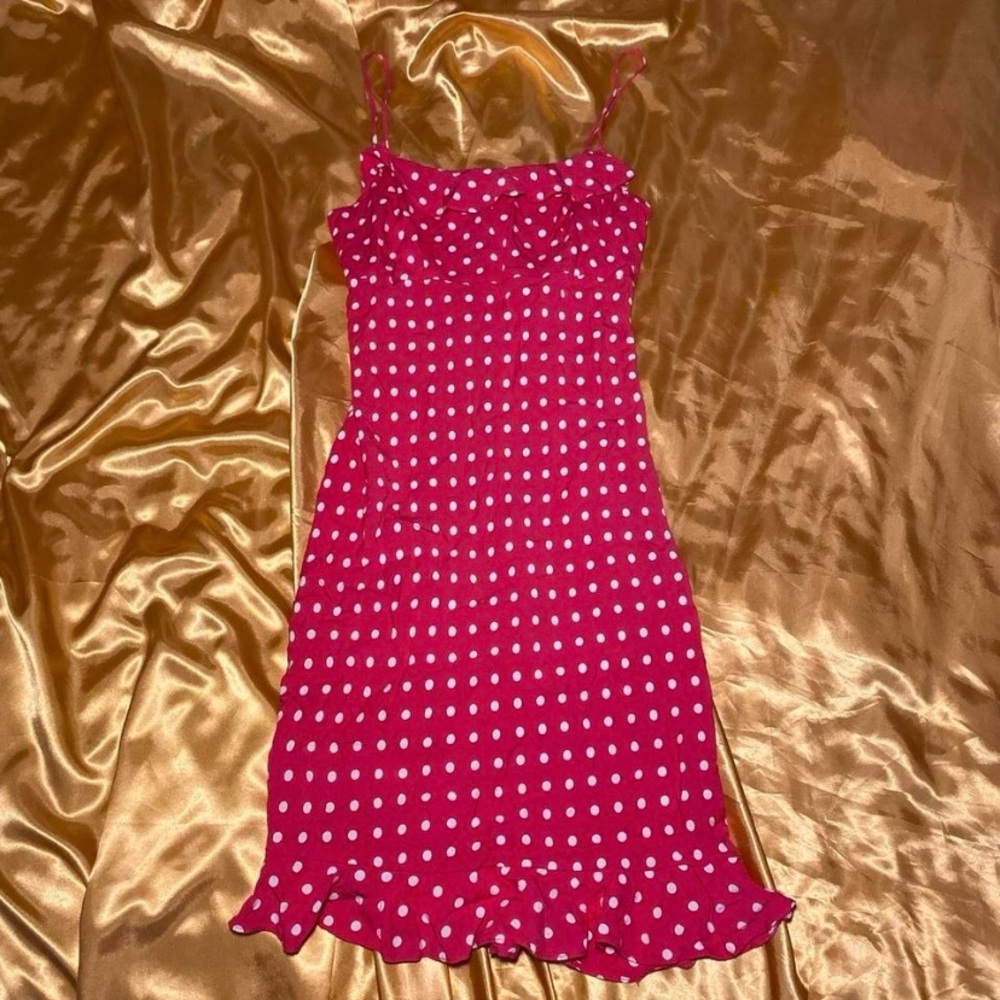 Vintage Trixxi Pink Polka Dot Ruffle Hem Slip Dress | Made in USA - Picture 2 of 7